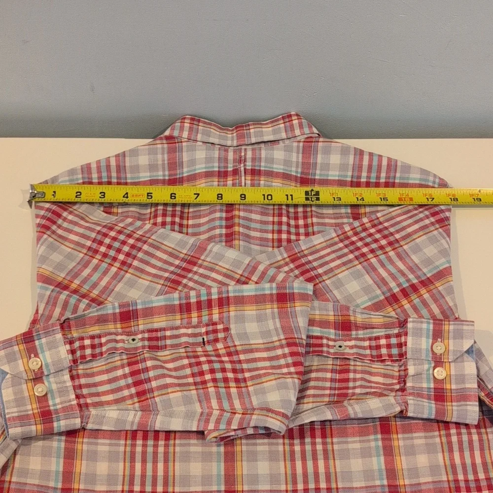 Banana Republic Men's Medium Linen Blend Long Sleeve Button Down Plaid Shirt